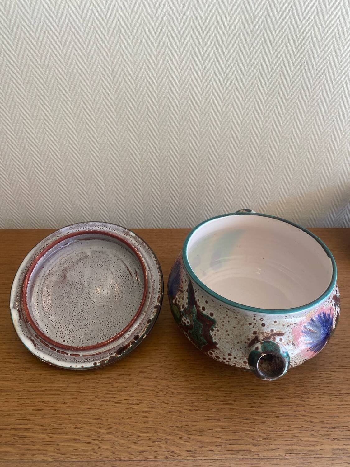 Service en ceramique vallauris 60s decor chardons