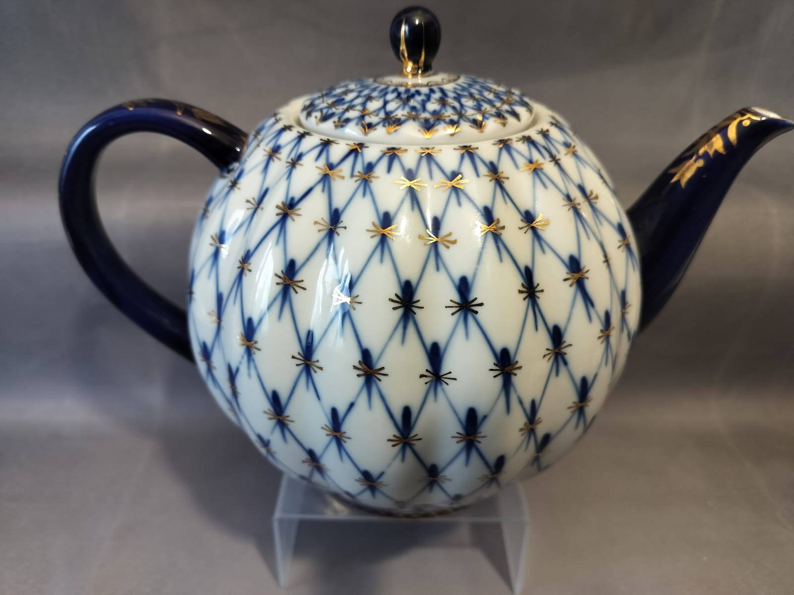 Lomonosov Imperial Porcelain XXL 2000ml Teapot Cobaltnet 22 Carat Gold
