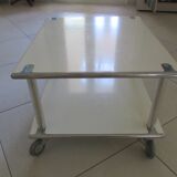 "Space Age" coffee table in white lacquered steel. Double tops. France, Circa