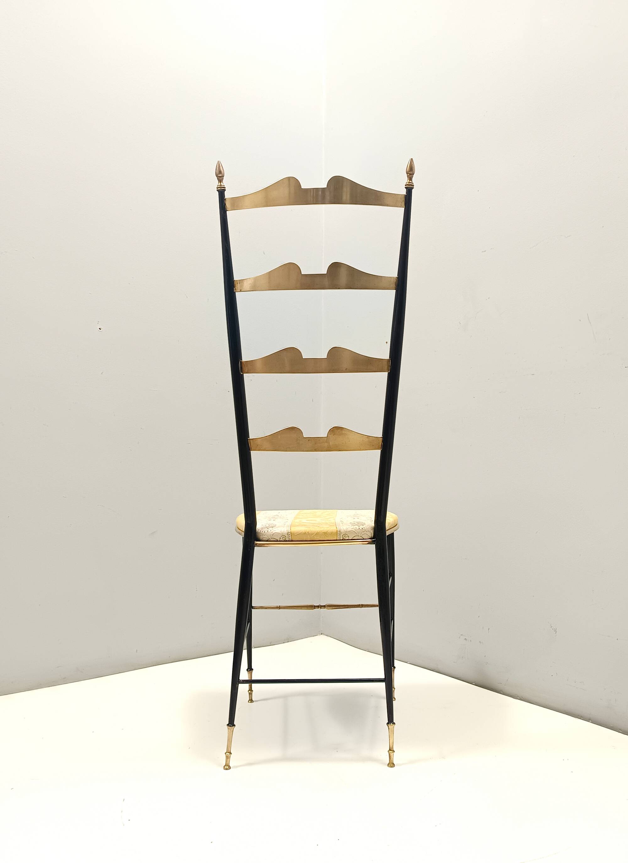 Pair of Vintage Brass and Metal Chiavarine Chairs with Yellow Fabric, Italy