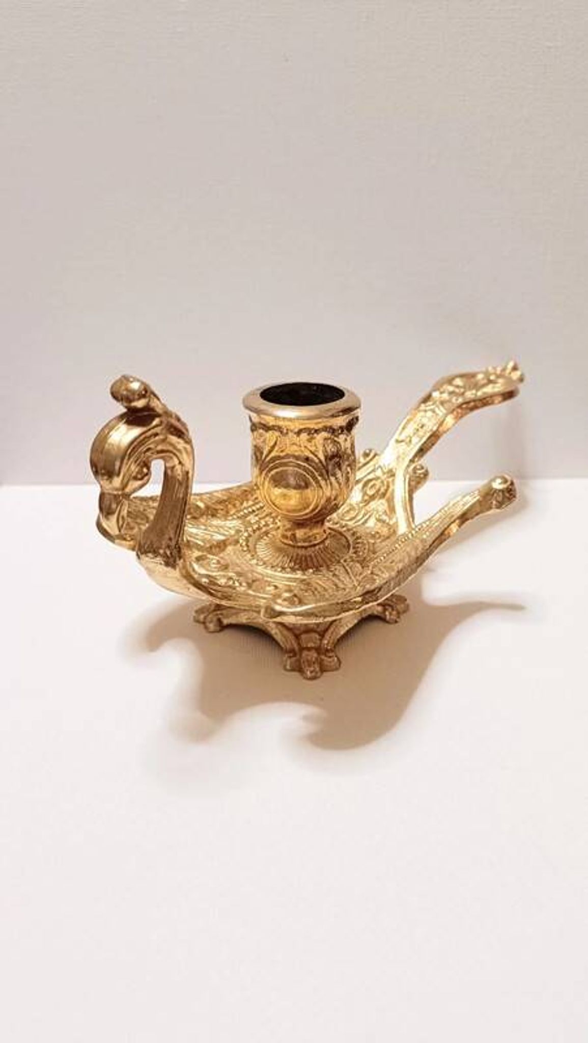 Peacock candle holder in gilded brass 1970