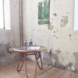 Vintage glass and rattan table