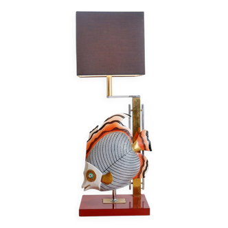 Giulia Mangani for Oggetti Porcelain Sculpture of Fish table Lamp