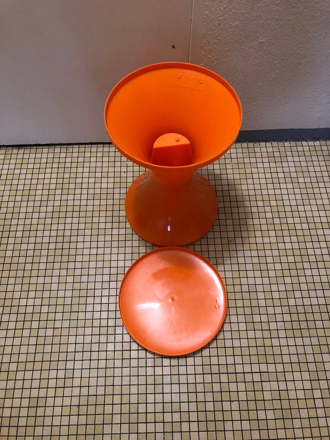Vintage orange Tam Tam stool – Original stamp – 1970s