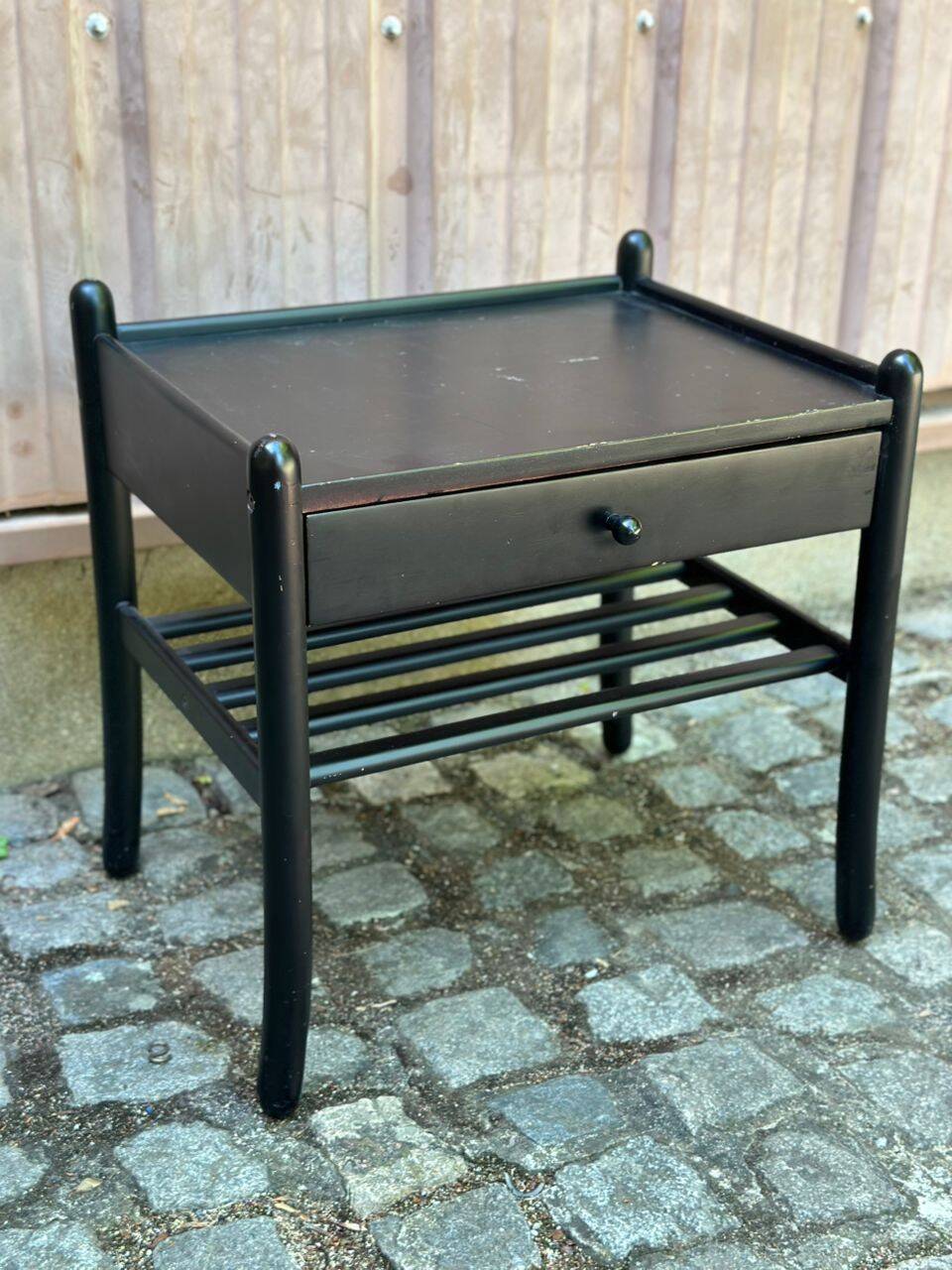 Vintage bedside table from the 1980s in black wood.