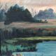 Grande peinture à l'huile vintage originale de paysage fluvial, vers 1960.