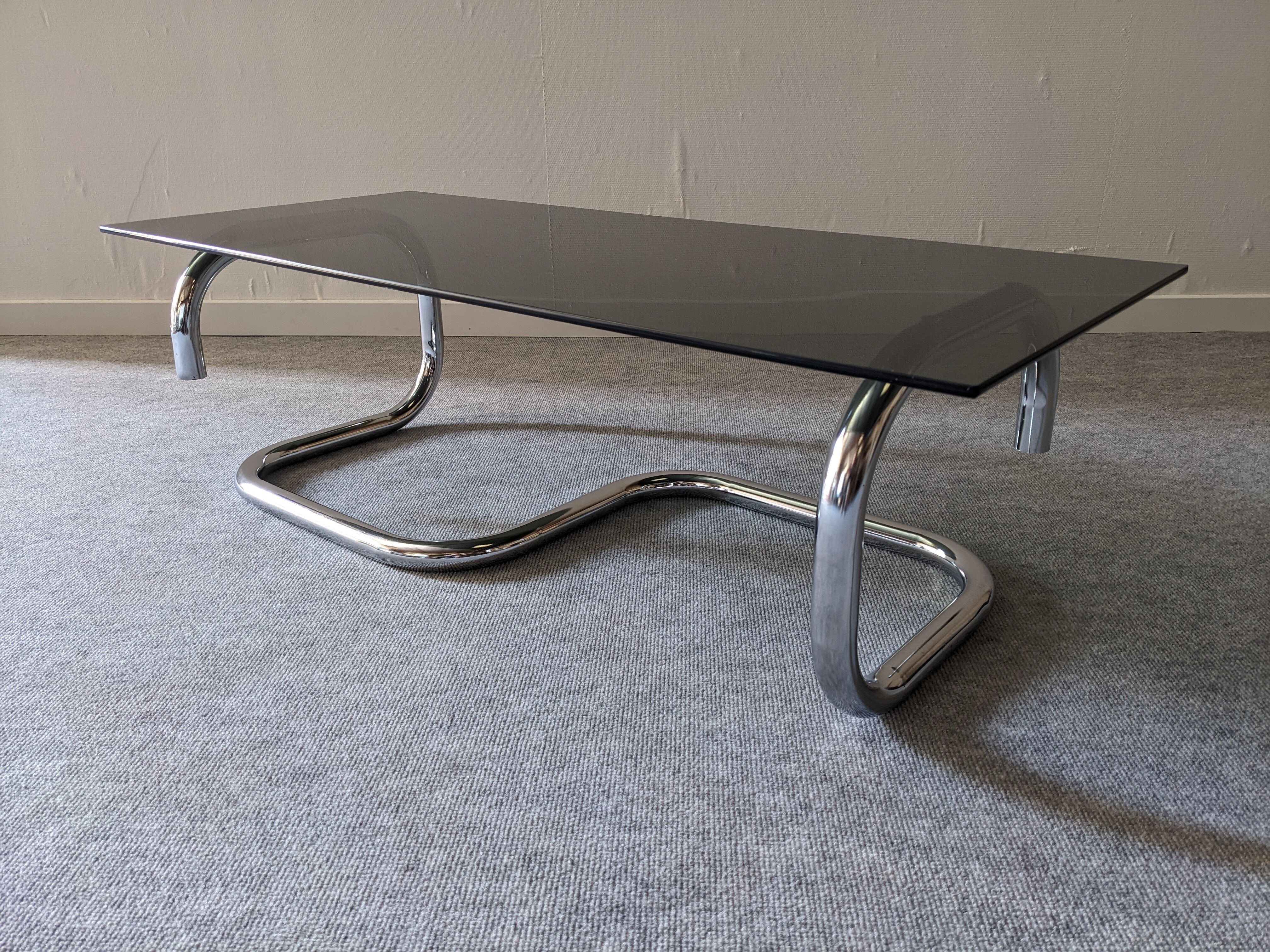 Space age coffee table in smoked glass from the 60s/70s