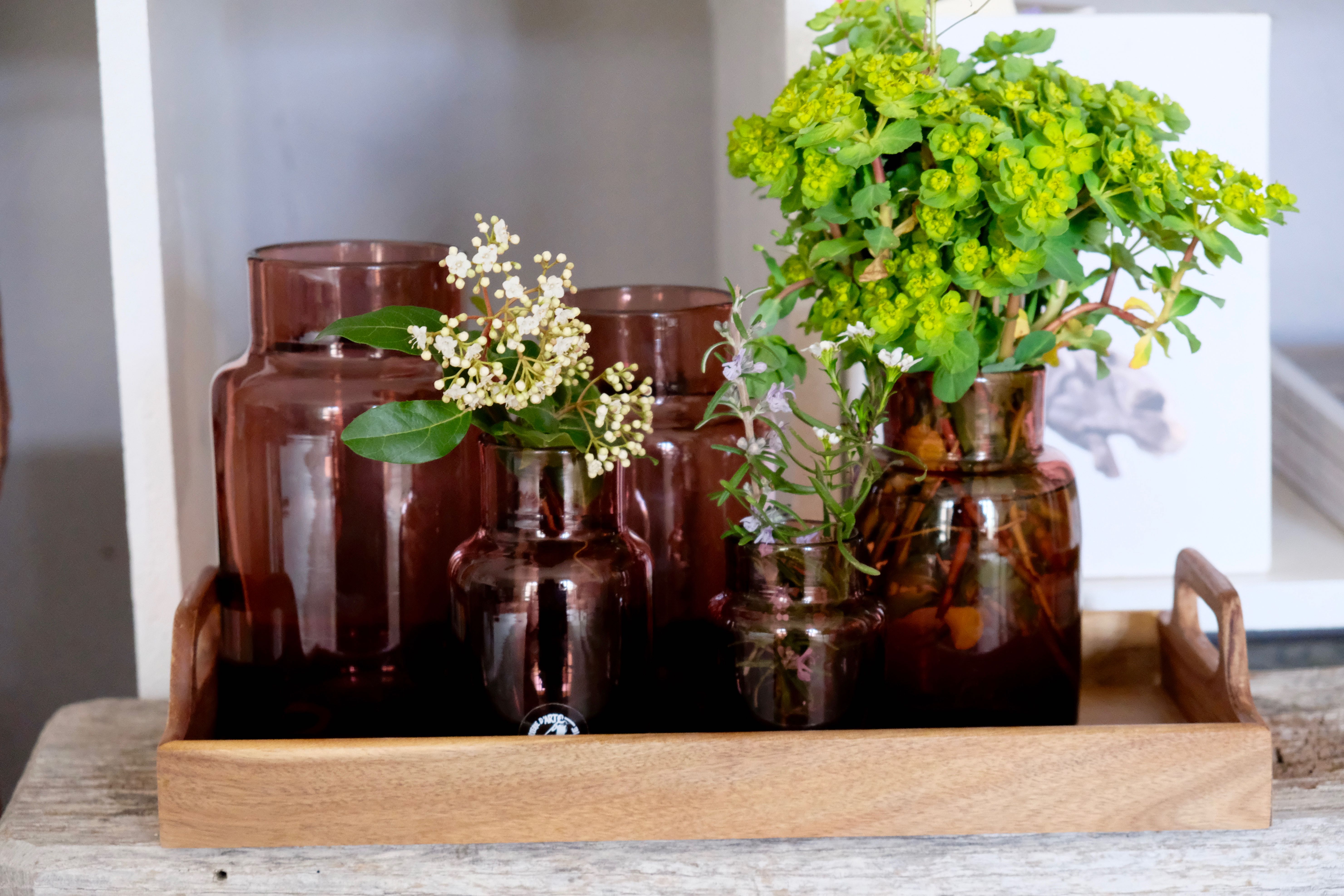 Set 5 vases in blown glass art glass ALLEX, Drôme