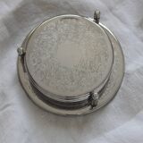 6 vintage chiseled silver metal coasters