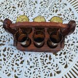 Service de 6 verres vintage ambrés avec porte-verres en bois