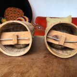 Set of 2 old insulated bottles in braided wicker