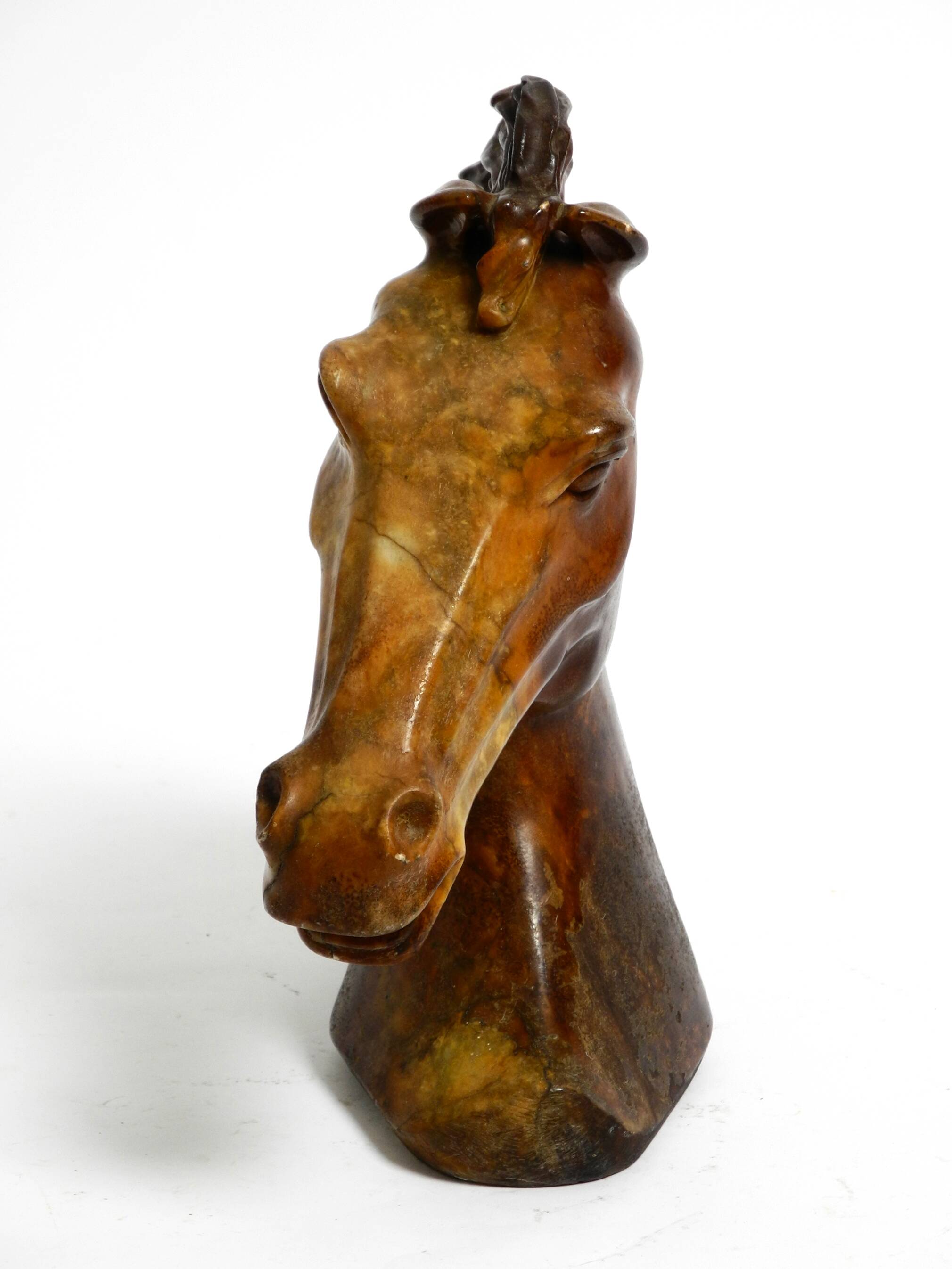 Decorative heavy lifelike 1960's horse head sculpture in brown soapstone