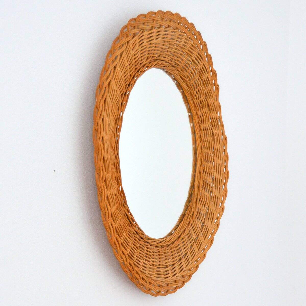 Vintage 1960s woven rattan mirror