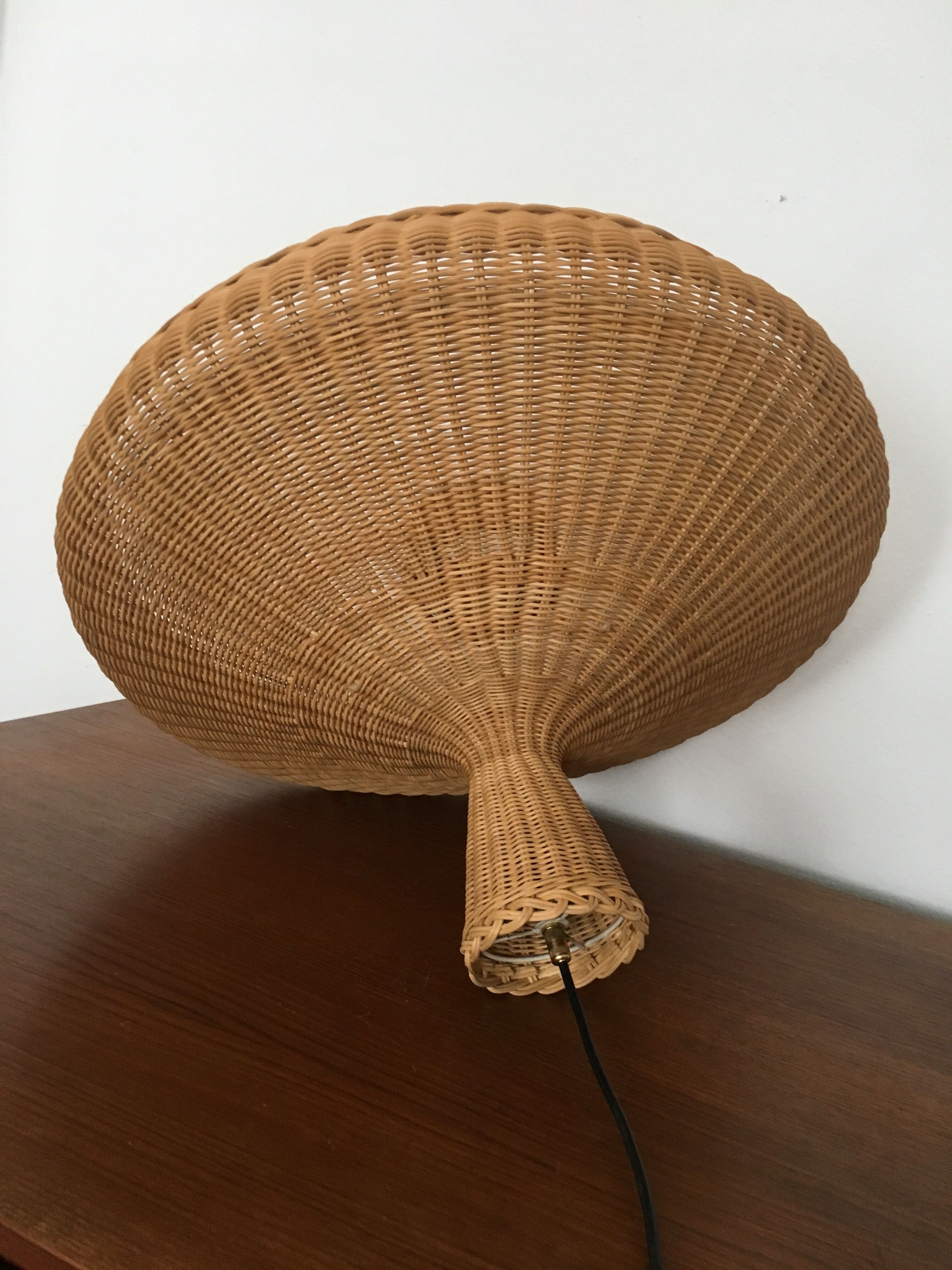 exceptional large Mid Century Modern wicker pendant lamp