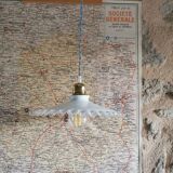 Suspension in white lace opaline, sky blue cable.