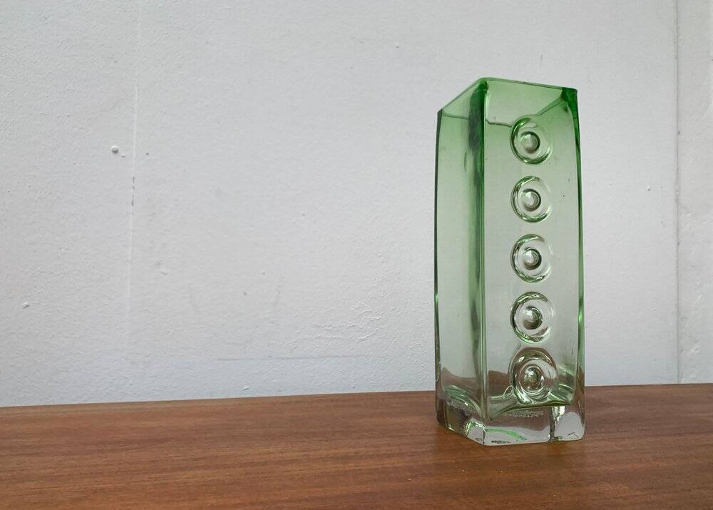Brutalist glass block vase from the mid-century space age, 1960s