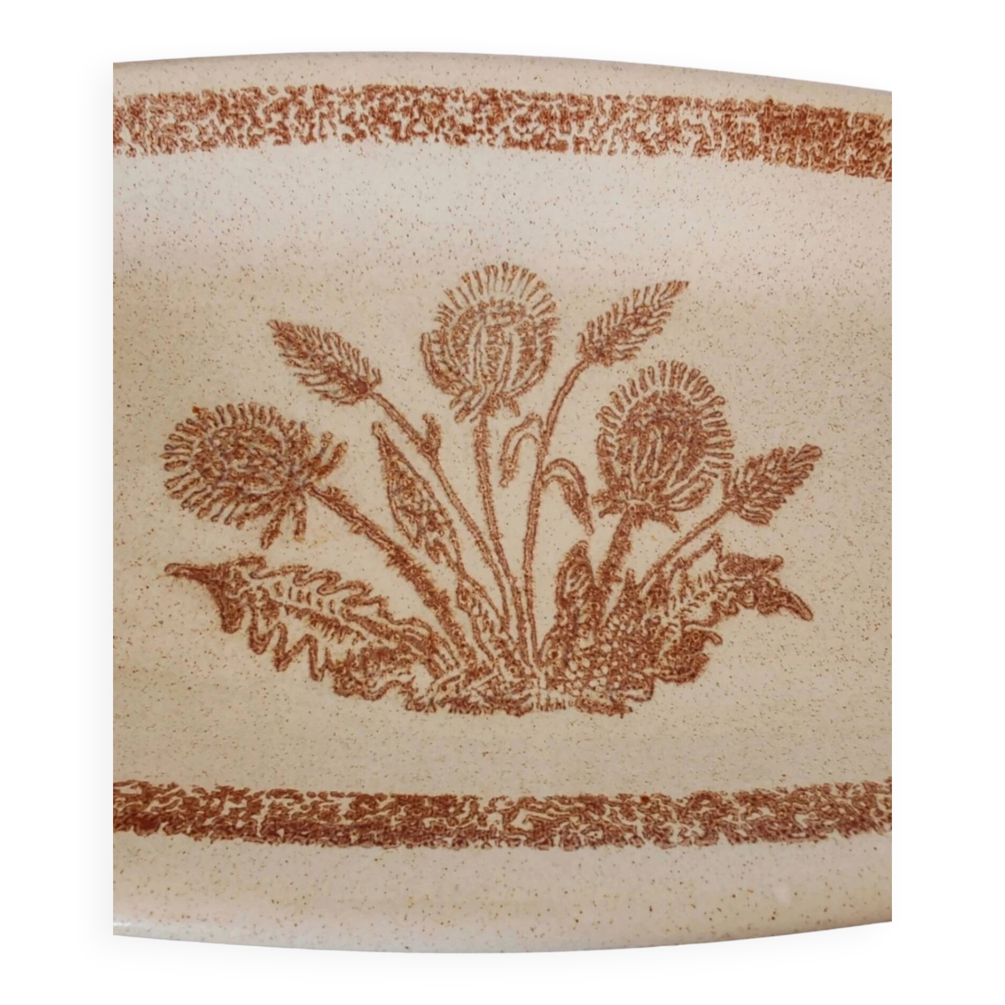 Large Oval Antique Ceramic / Stoneware Dish with Floral and Thistle Decoration