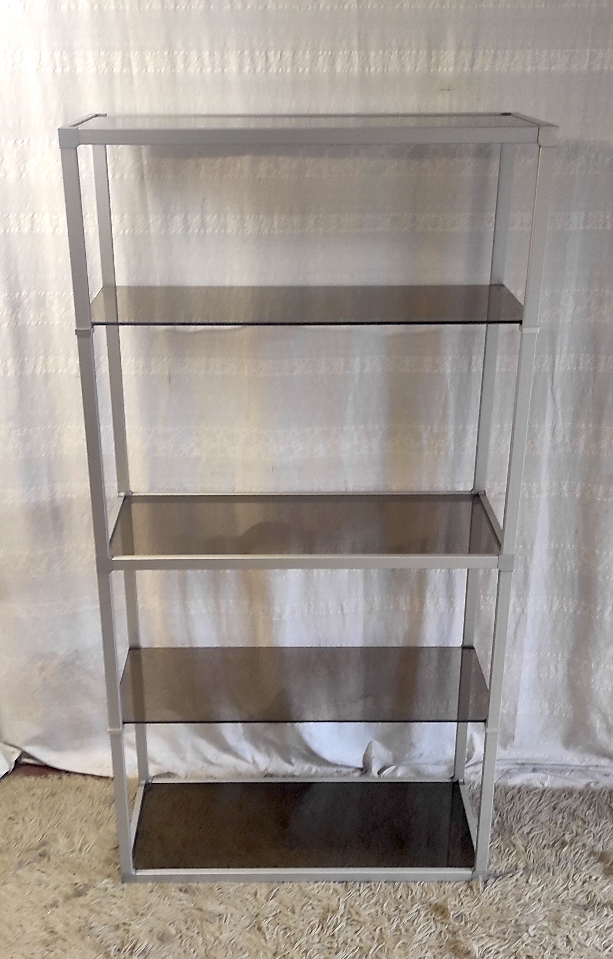 Design shelf in aluminum and smoked glass 70s/80s