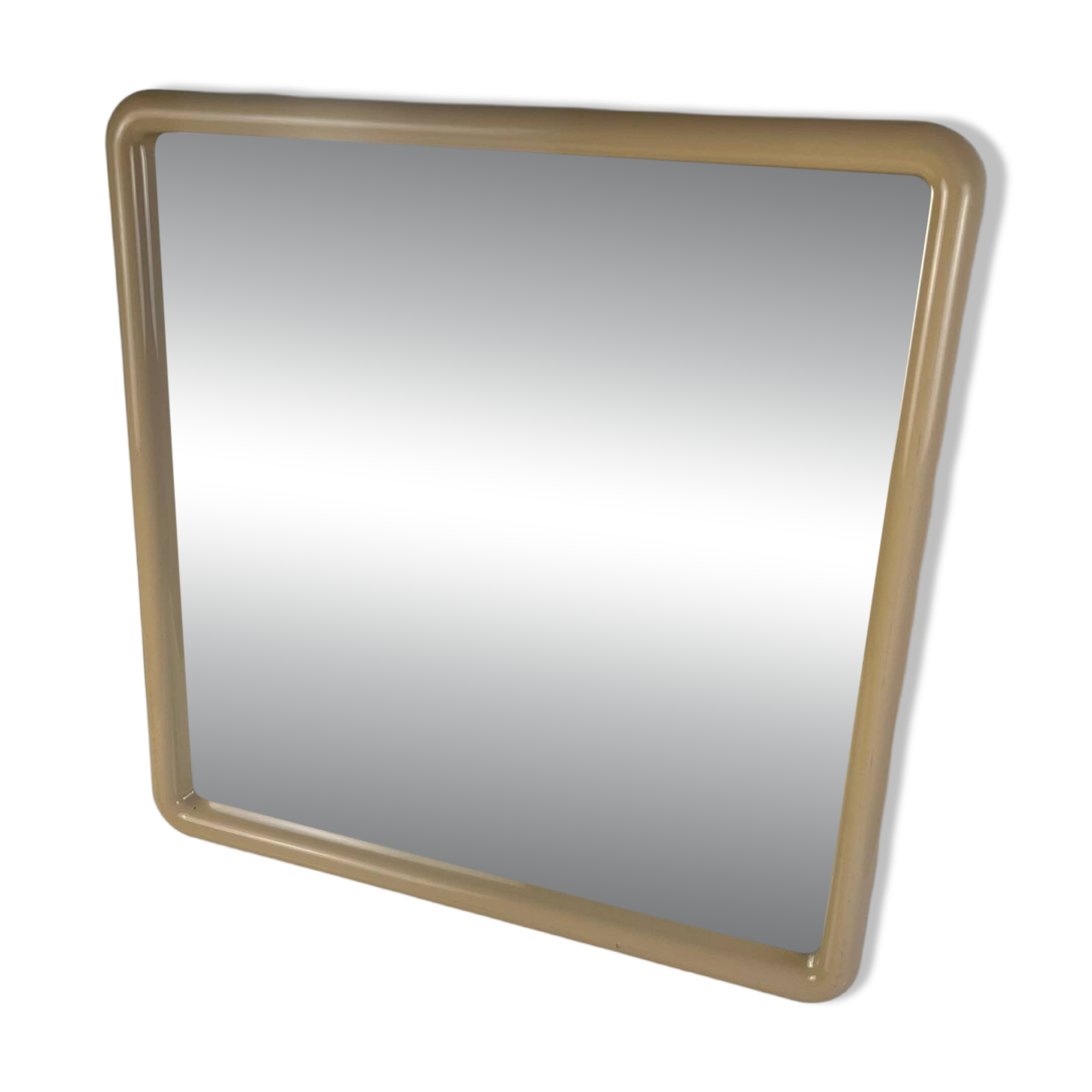 Square plastic mirror with rounded edges, cream, 1970s/80s.