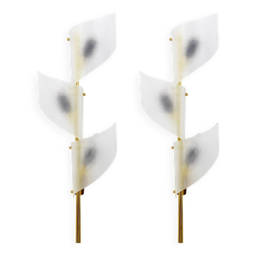 J.T. Kalmar Deux Paires de Grandes Appliques Murales Florales Auguri en Laiton, Autriche, Années 1950