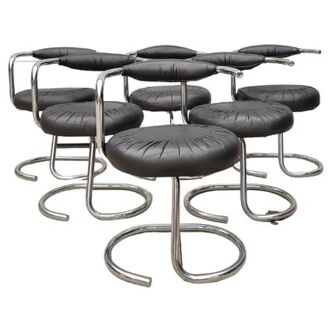 Set of 6 leather Cobra chairs by Giotto Stoppino, 1975