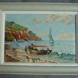 Peinture marine à l'huile accostage d'un voilier