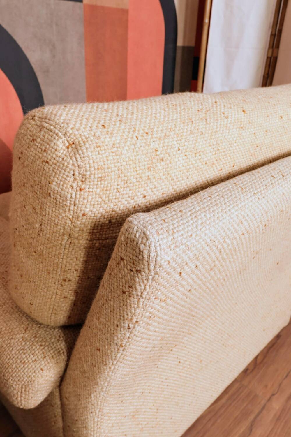 2 minimalist beige armchairs, 1970