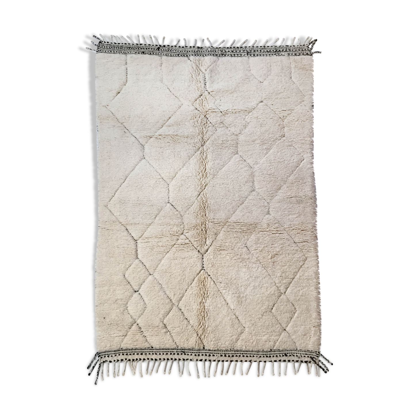 Moroccan Berber carpet Beni Ouarain ecru with engraved motifs 256x160cm