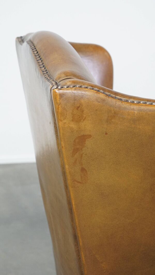 Fauteuil à oreilles en cuir de mouton de style anglais