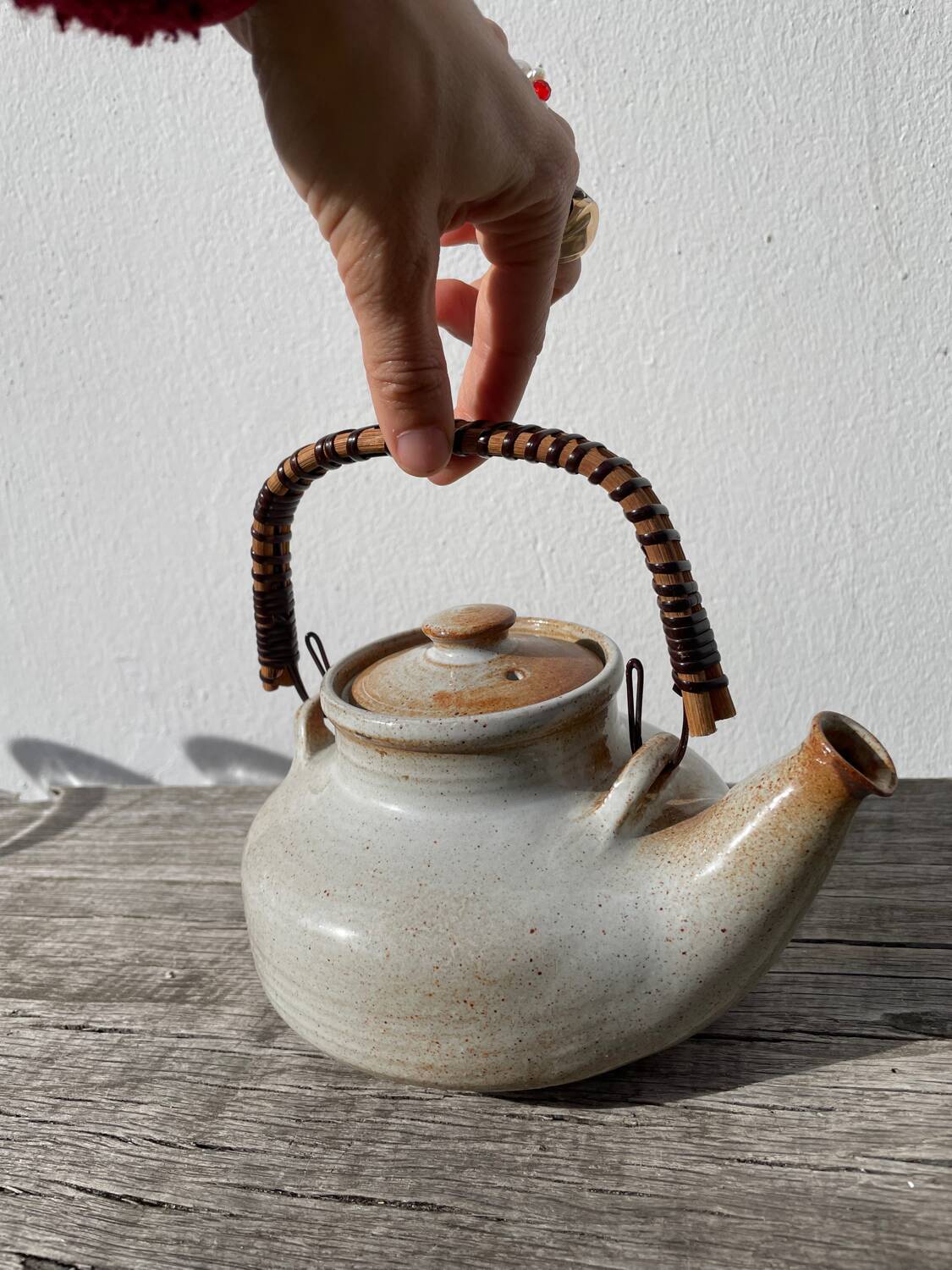 Grand Feu ceramic stoneware and rattan teapot