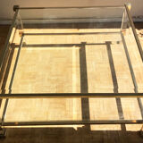 Square plexiglass coffee table, brass and glass Pierre Vandel