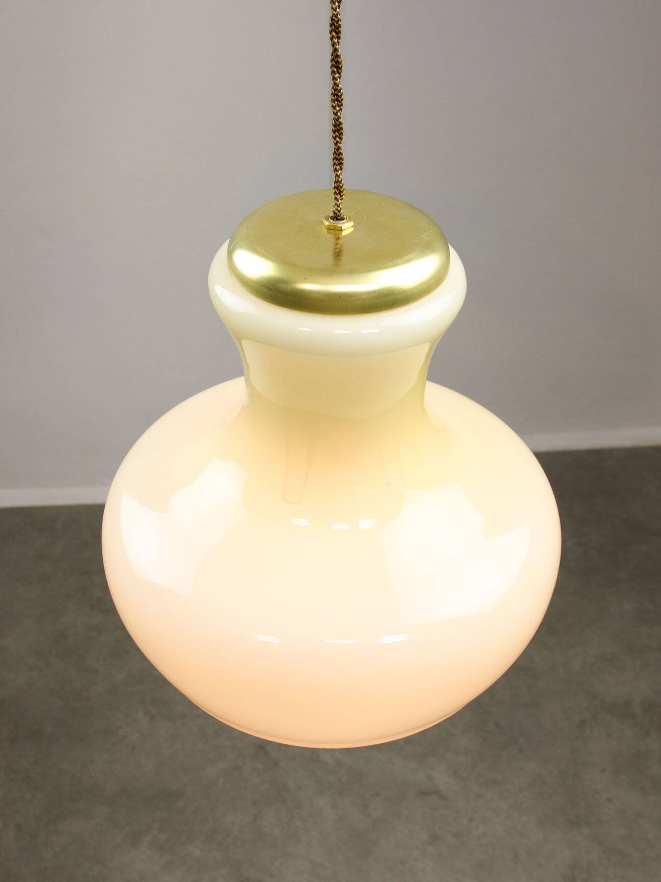 Mid-Century Italian Brass and Yellow Glass Pendant Lamp