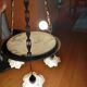 art nouveau chandelier, alabaster shells, molded glass and bronze