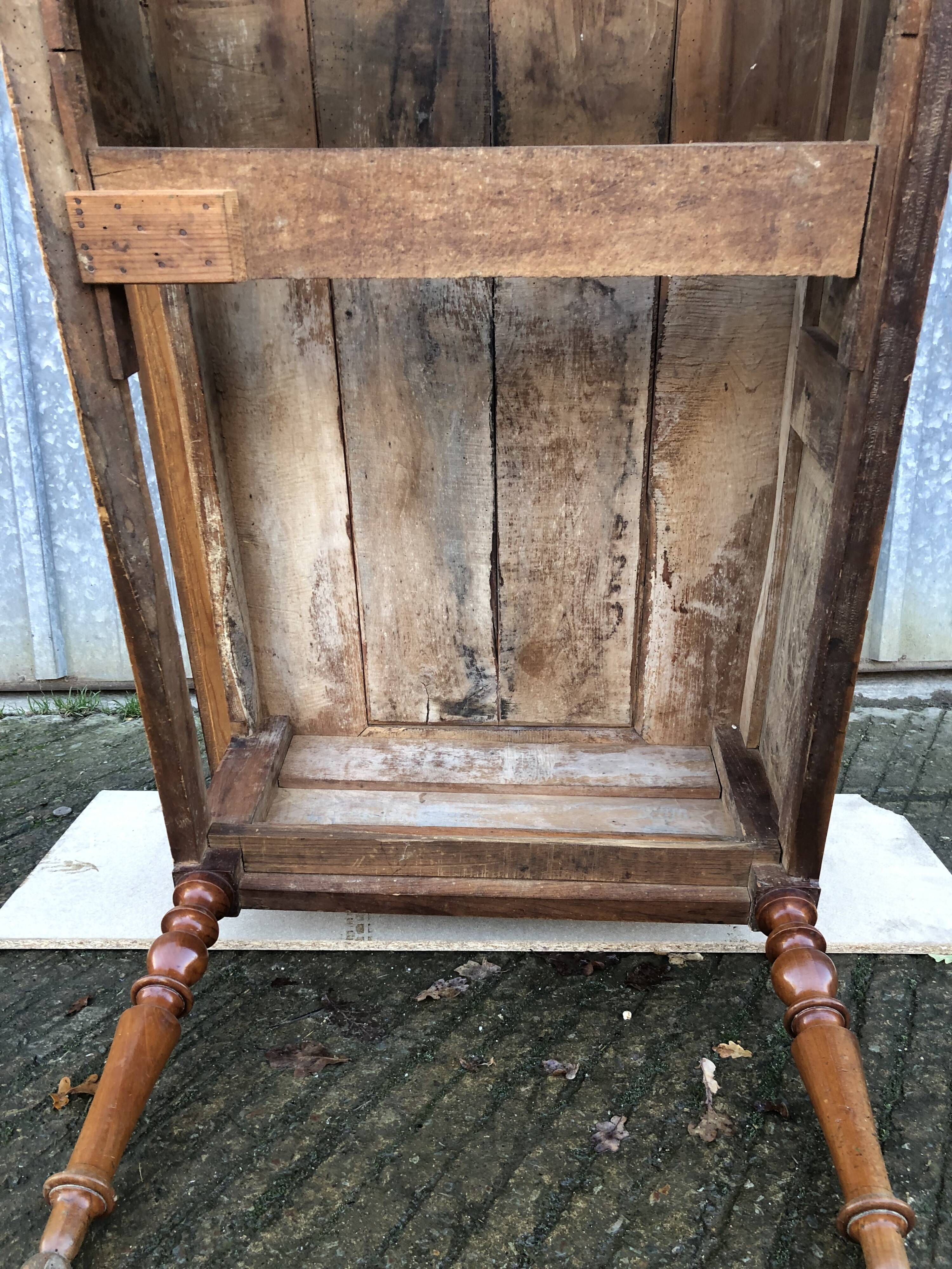 Solid cherry game table with 2 front drawers and panelled crosspieces.
