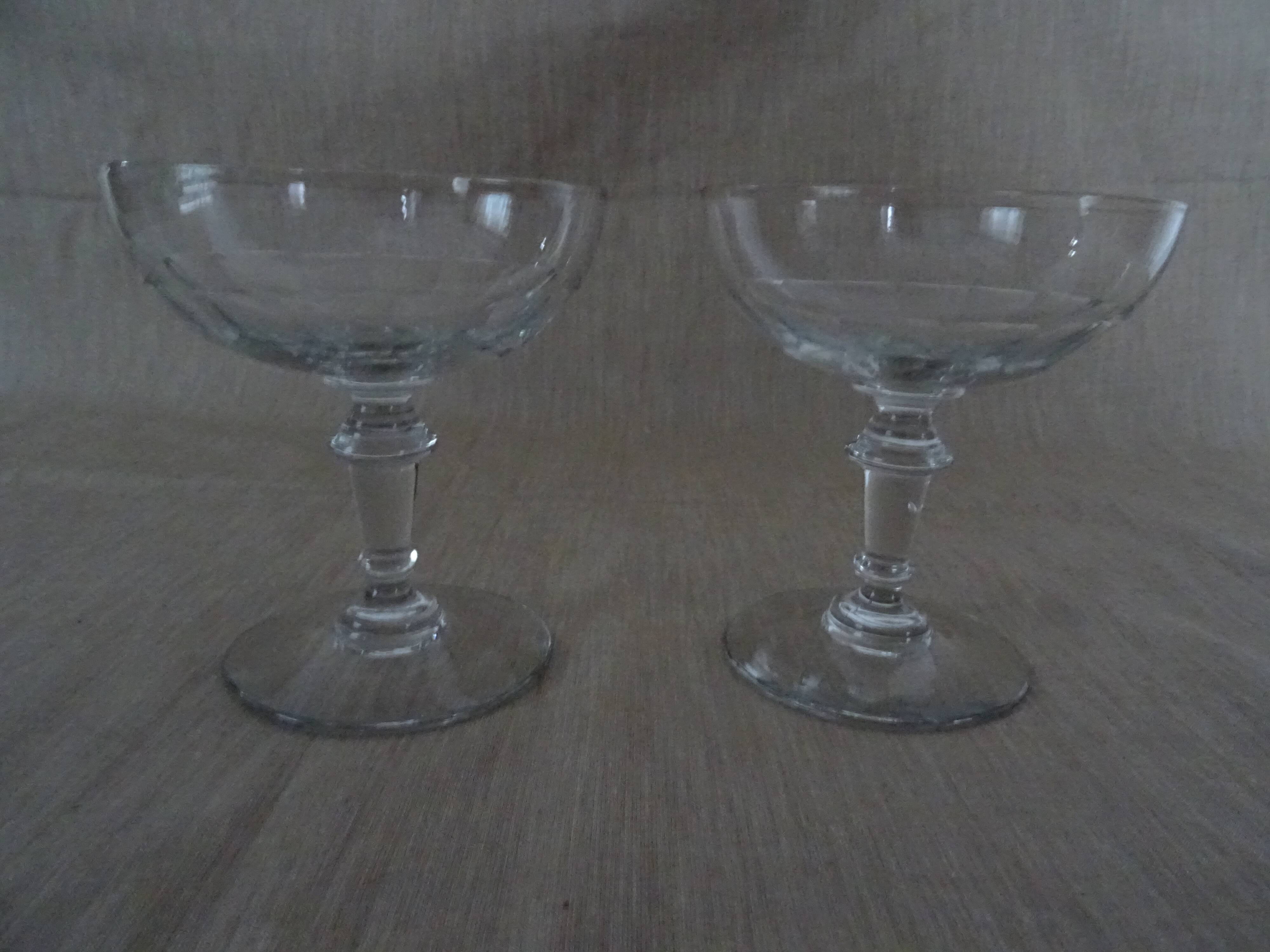 Pair of old champagne glasses crystal faceted louis Philippe