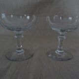 Pair of old champagne glasses crystal faceted louis Philippe