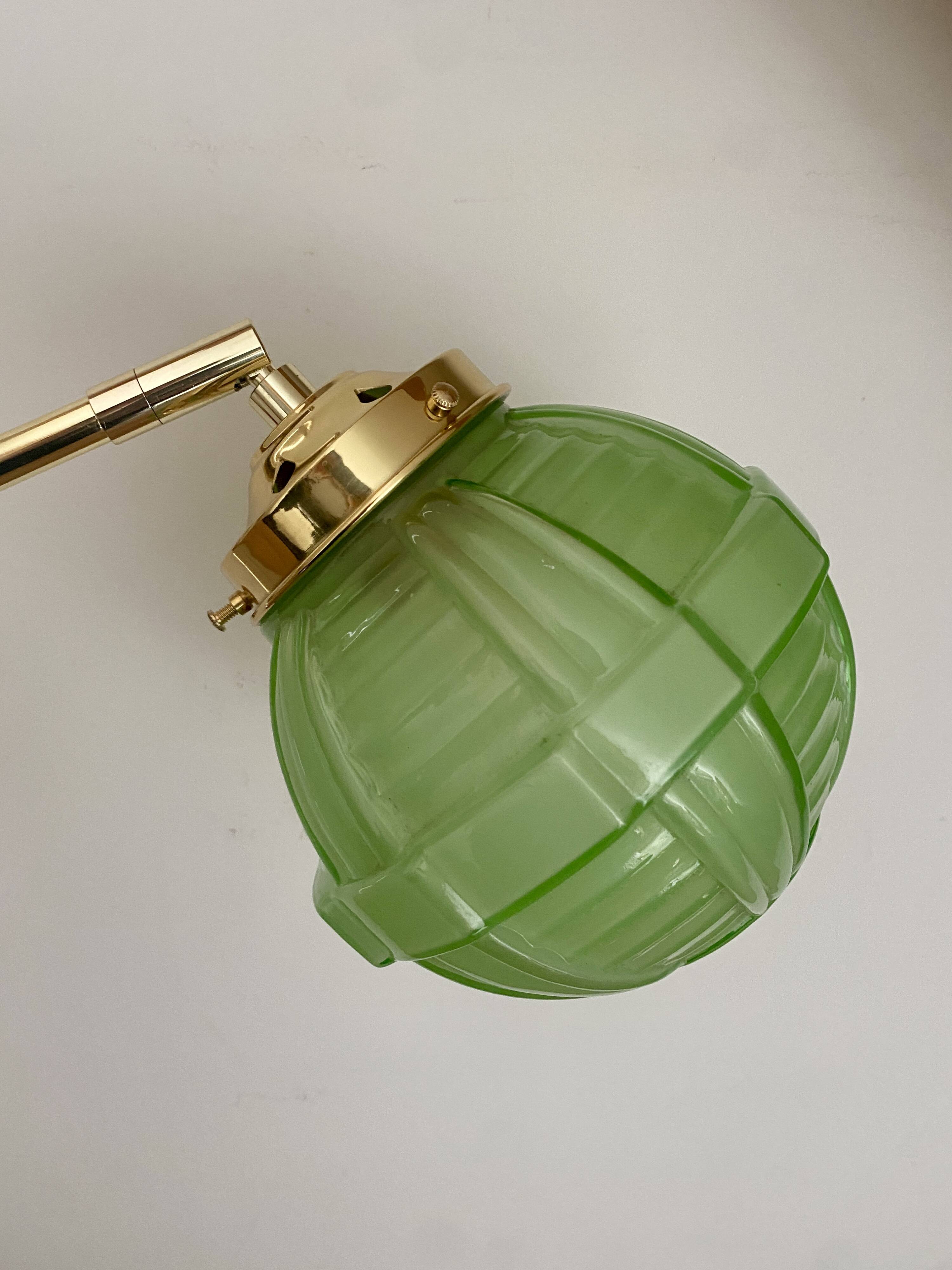Vintage art deco globe wall light in green glass