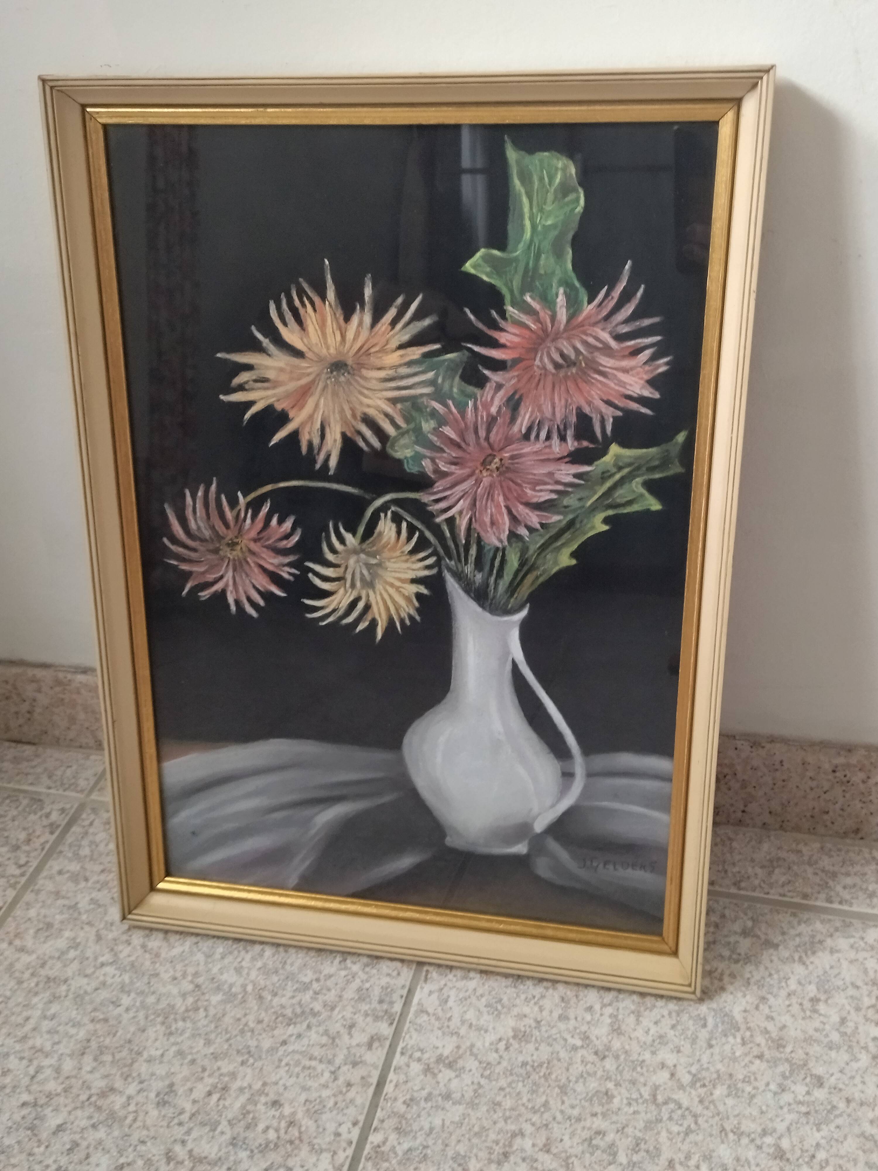 Old Tableau Pastel - Still Life Flowers - J. Gelders