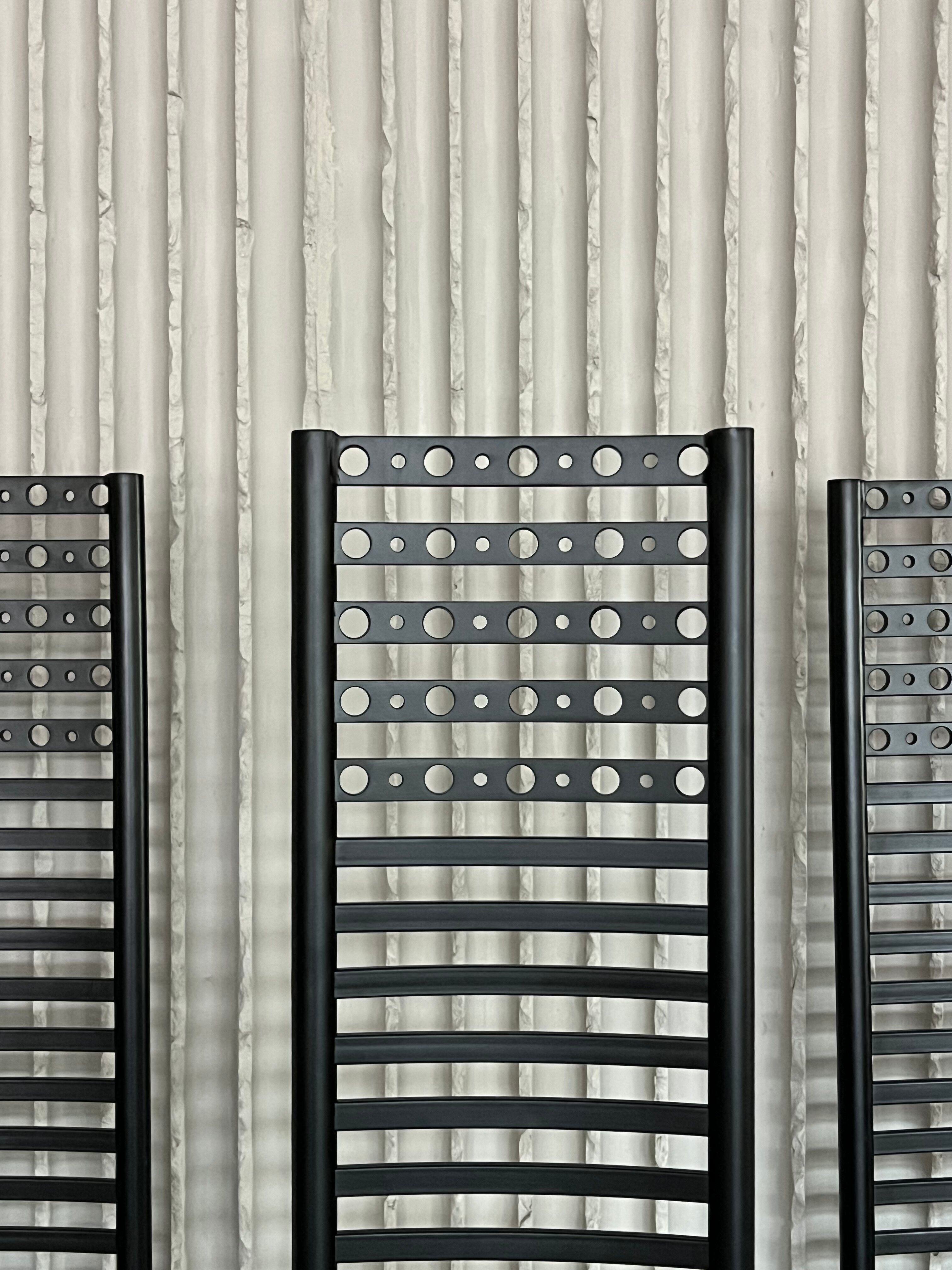 Set of 4 Postmodern Steel Dining Chairs – Sculptural High-Back Design, c. 1980s