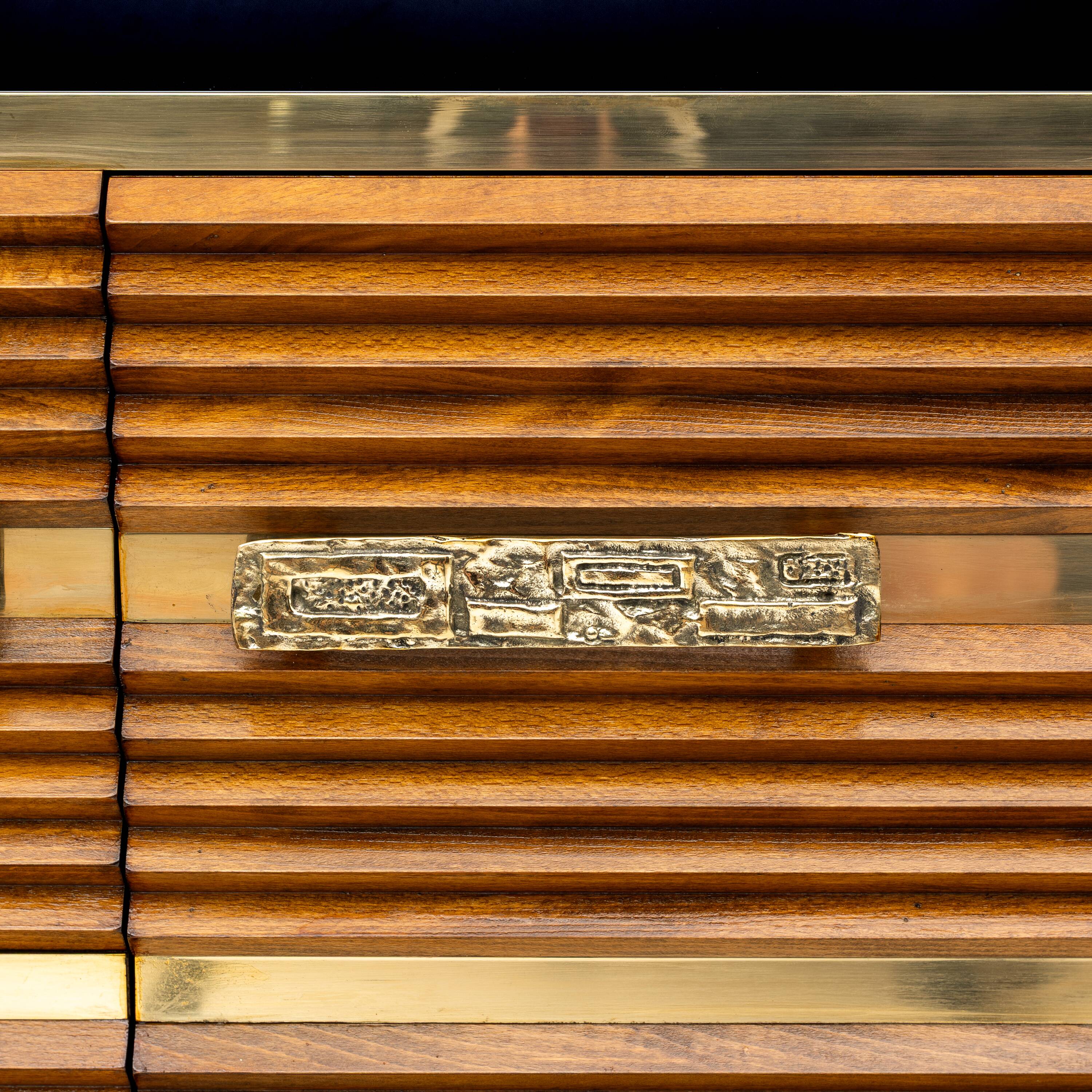 Mid-century Modern Italian Brass and Teak Sideboard, 1970s