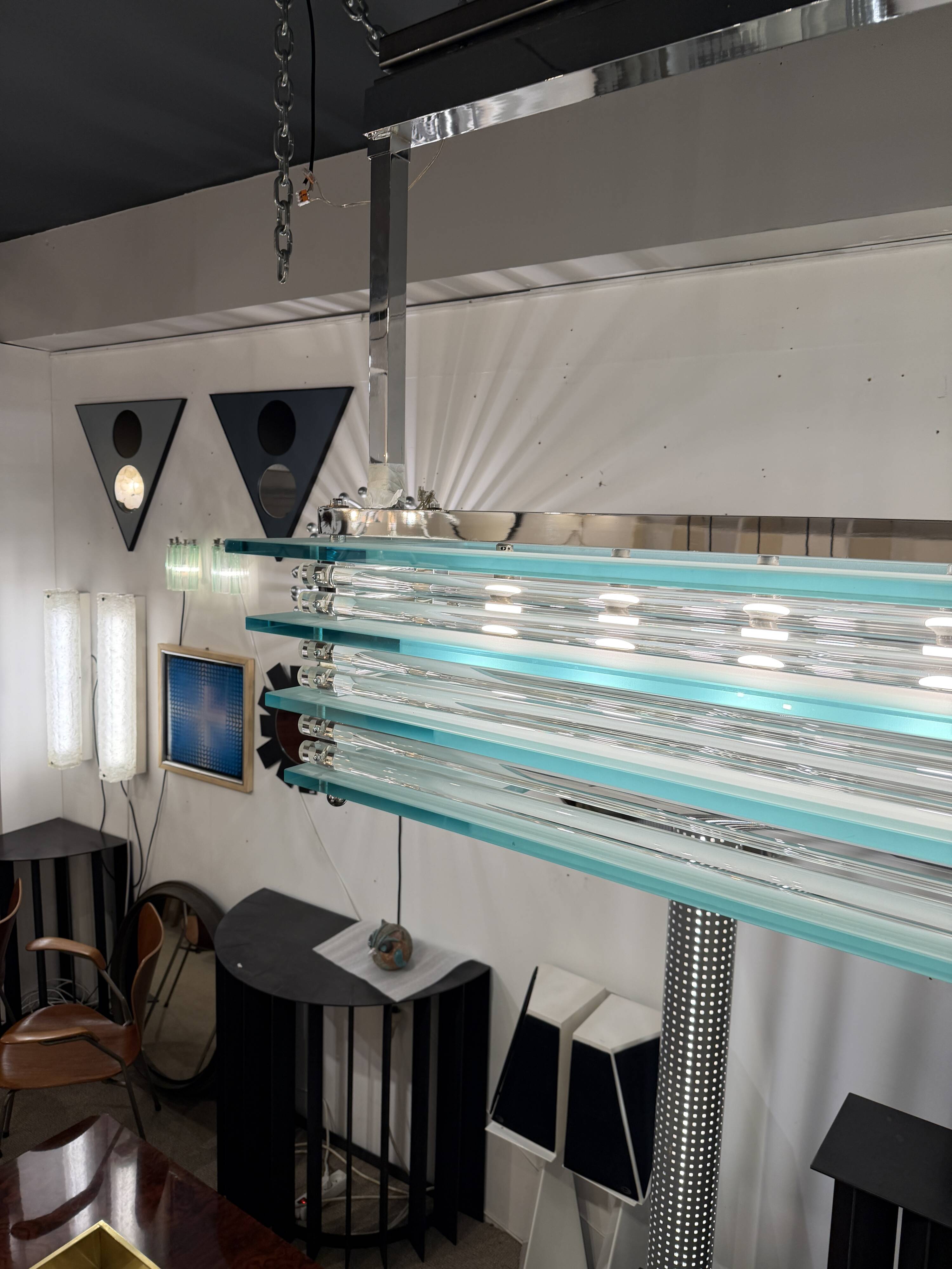 Large suspended chandelier, glass ceiling light, Italy 1970s.