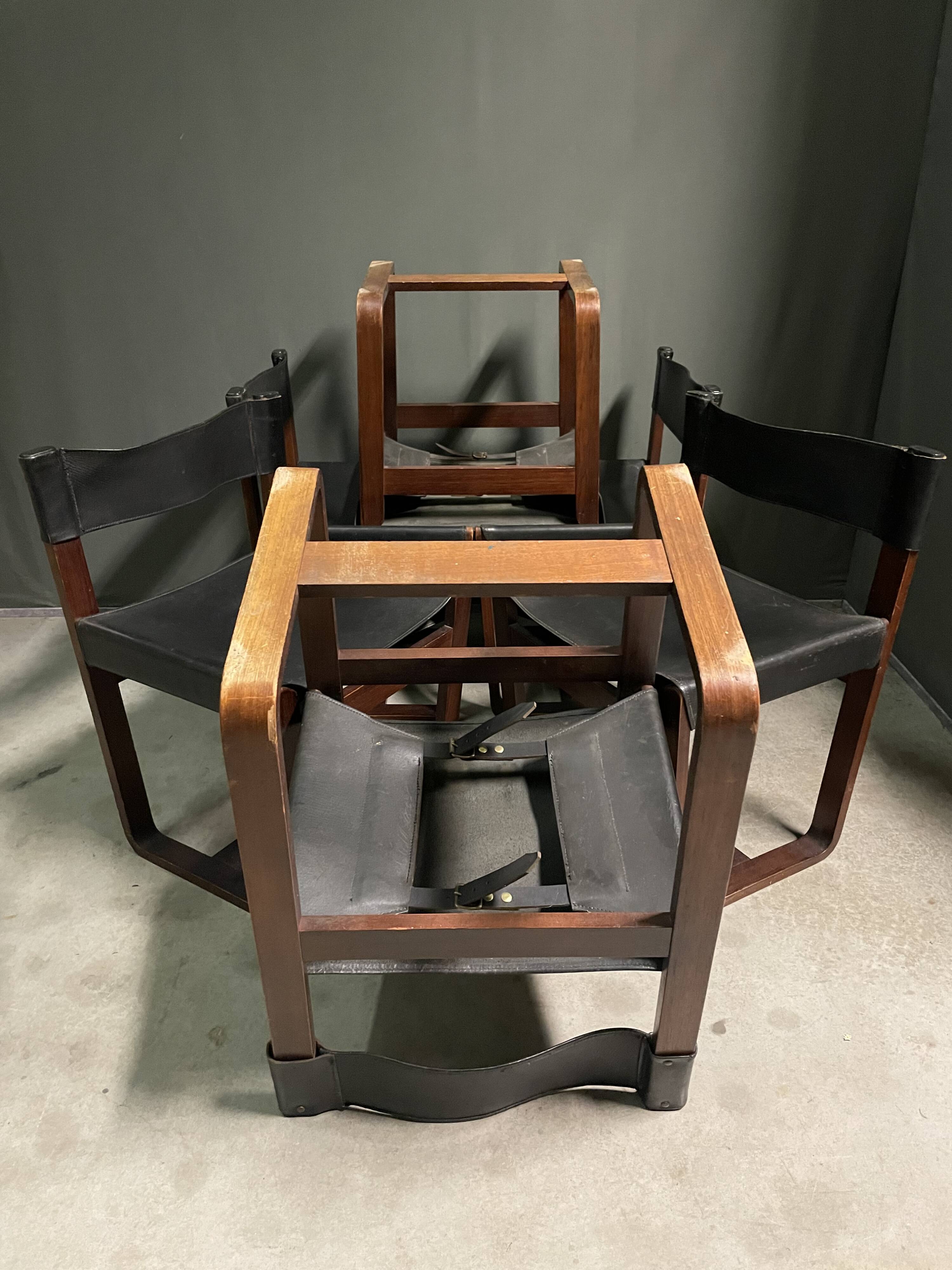 Ensemble de 6 chaises Gunther Hoffstead en cuir et palissandre pour Uniflex