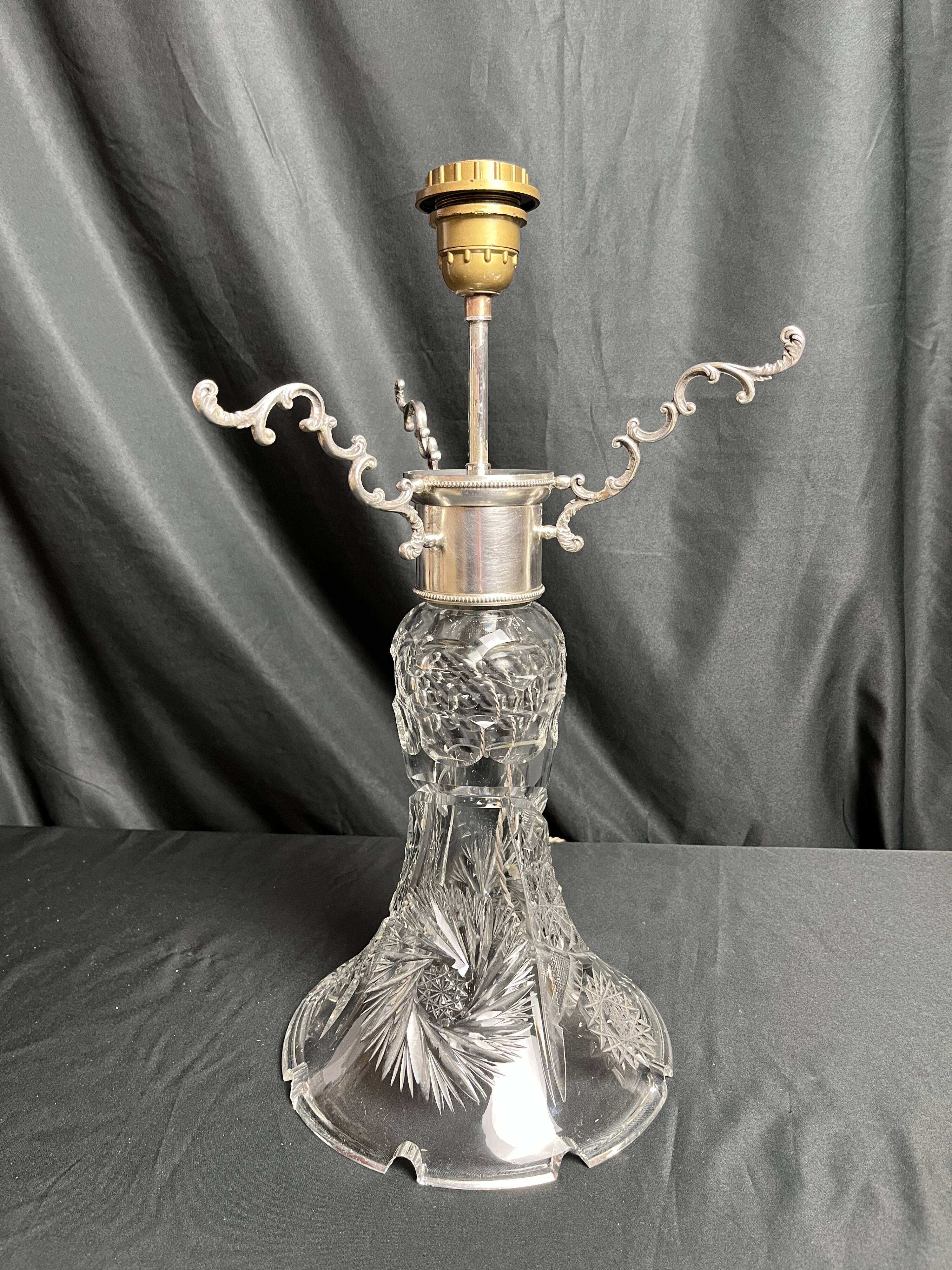 20th century crystal lamp with silver metal frame