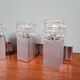 Pair of brushed aluminum and crystal wall lights, 1970s
