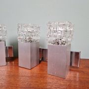 Pair of brushed aluminum and crystal wall lights, 1970s
