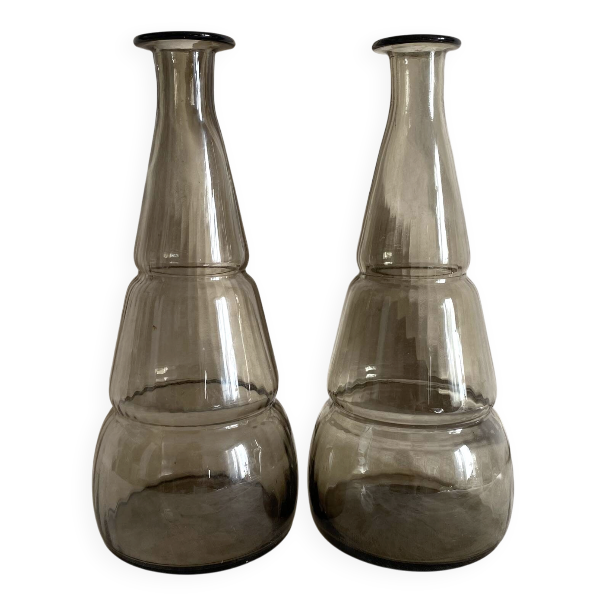 Pair of antique smoked glass vases carafes
