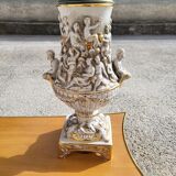 Coffee table italian coffee top glass base wood jambs porcelain
