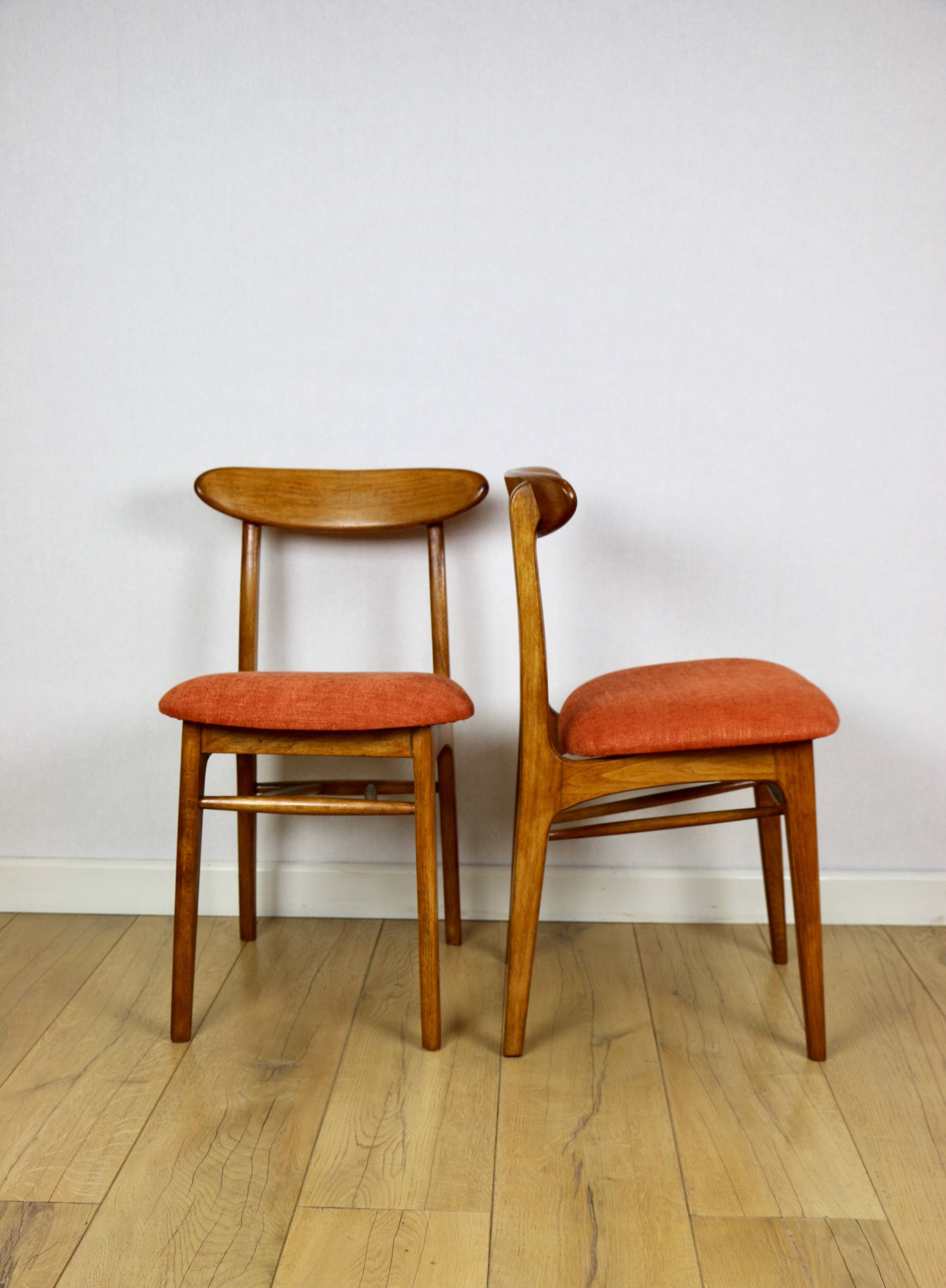 Chaise vintage Hałas brique terracotta - ensemble de 4