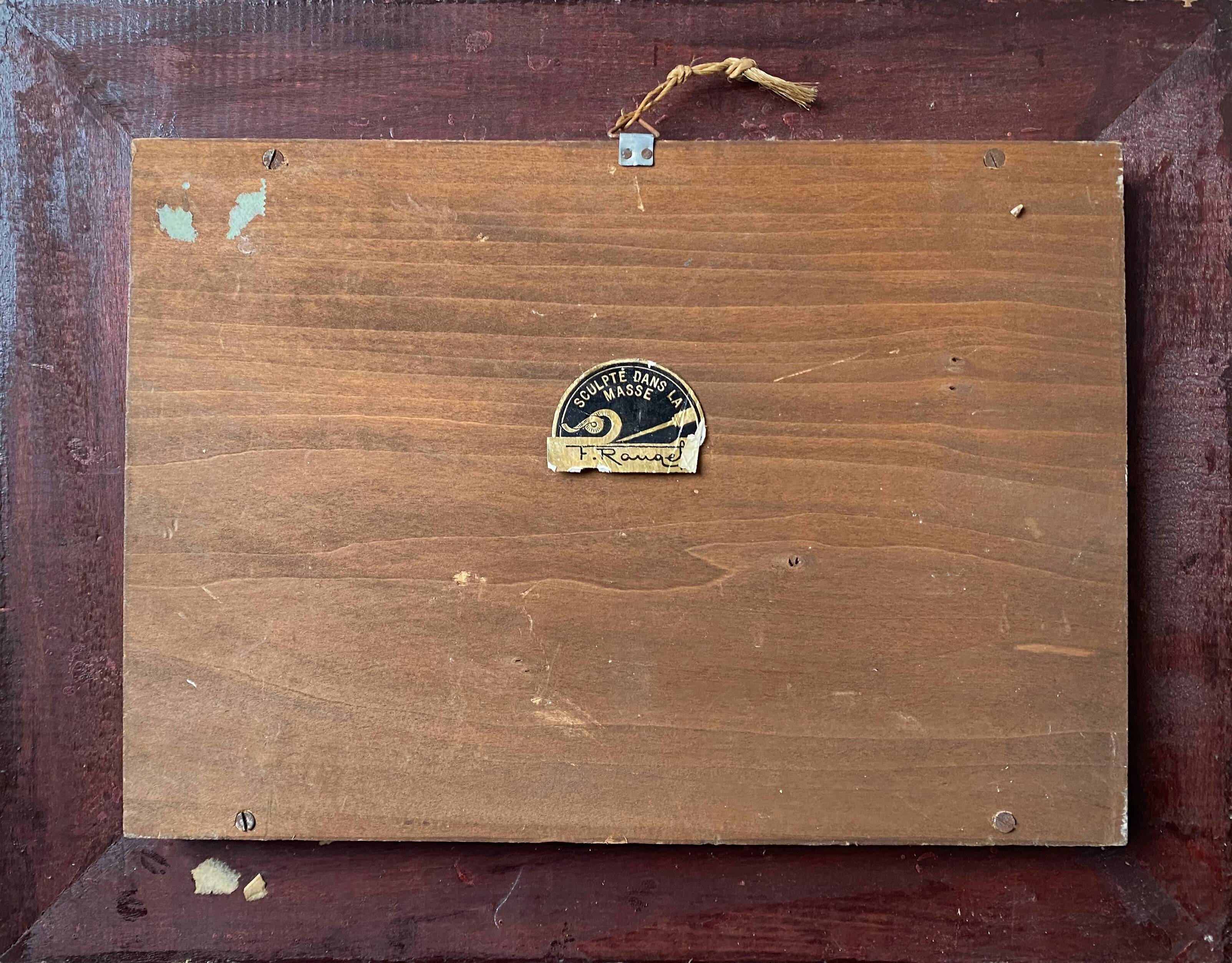 Painting hsp bas relief mountain snow chalet signed f. raugel circa 1950/60