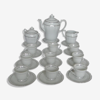 Porcelain coffee service limoges ulim 12 pieces silver decoration white background